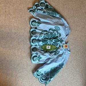 Farm Rio Light blue and green graphic Richelieu crop top